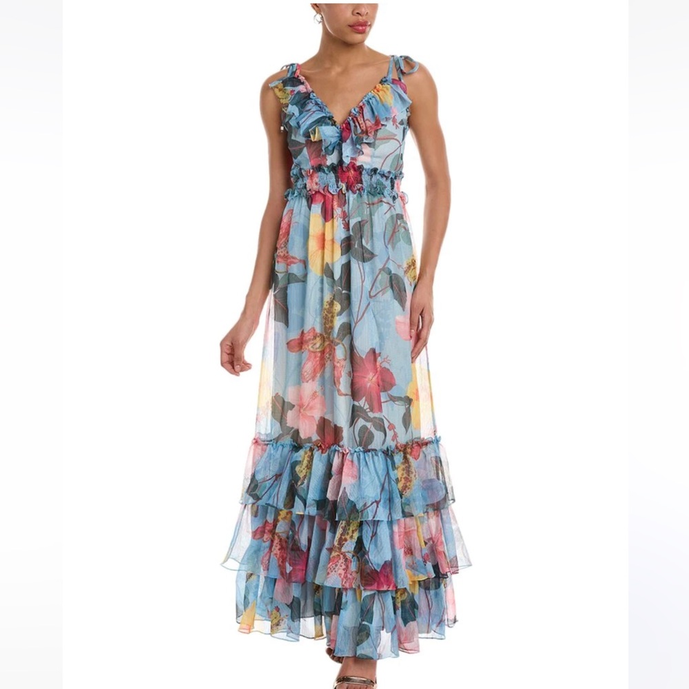 PatBo Hibiscus Ruffle Maxi Dress